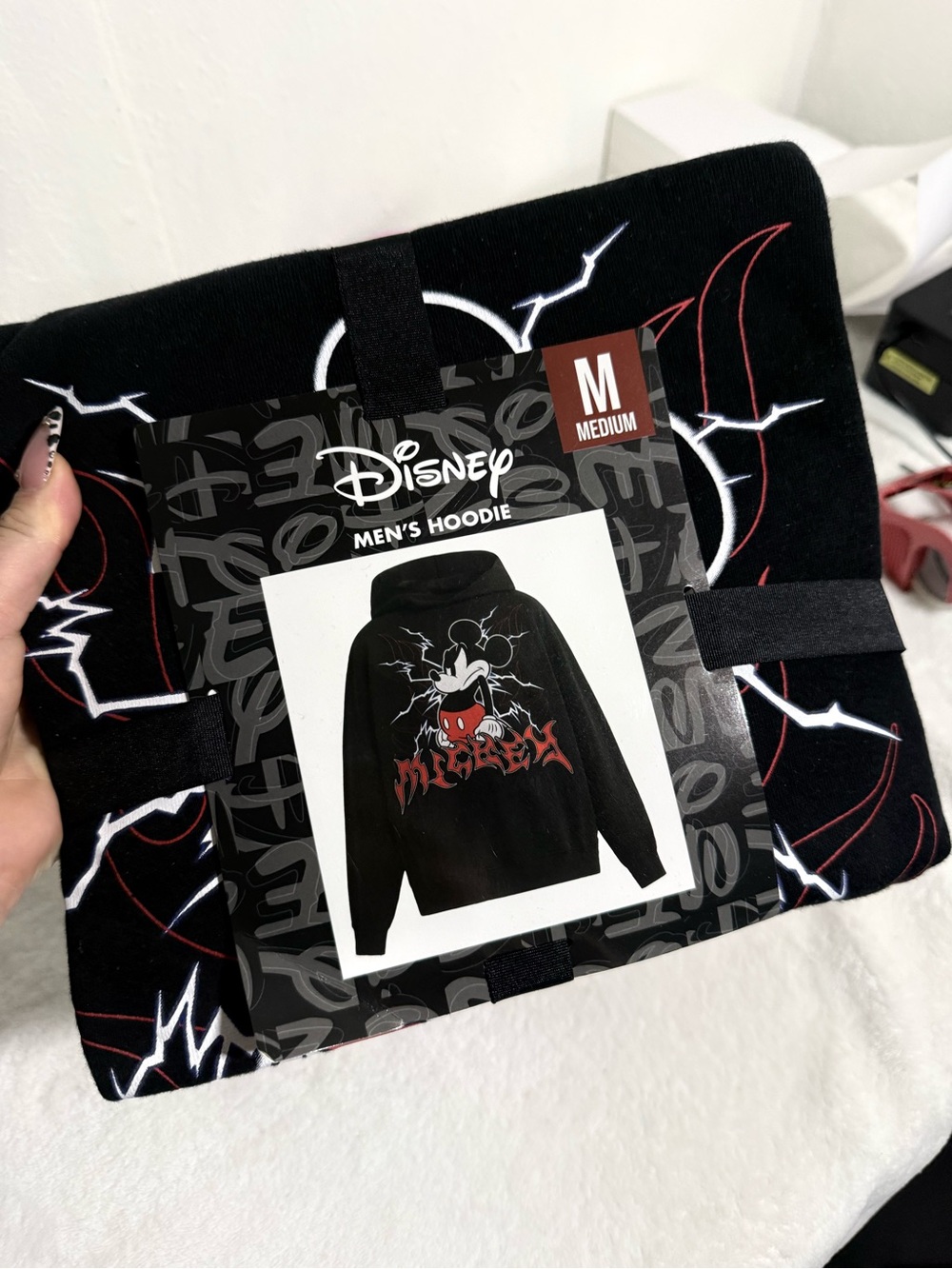 Disney Men's Black Hoodie with Red and White Mickey Graphic